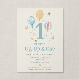 Up Up One ビンテージ風バルーン 夢想 初めての誕生日 招待状