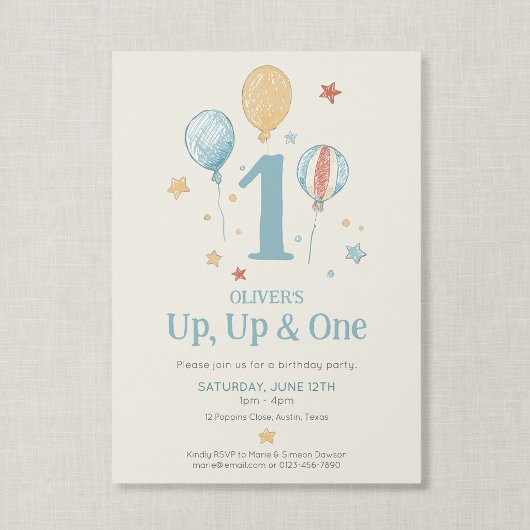 Up Up One ビンテージ風バルーン 夢想 初めての誕生日 招待状