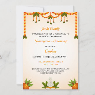 Upanayanamセレモニー招待状カード、スレッド招待状 招待状