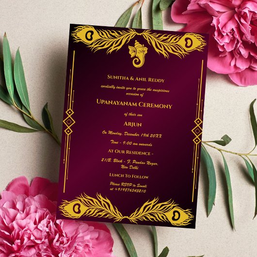 upanayanam(ウパナヤナム)とも呼ばれるヒンズー教の神聖な糸、ジャネウ(ジャヌ)儀式 招待状