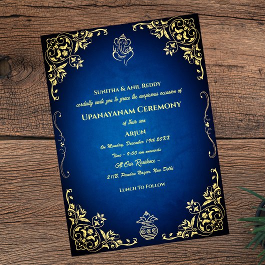 upanayanam(ウパナヤナム)とも呼ばれるヒンズー教の神聖な糸、ジャネウ(ジャヌ)儀式 招待状