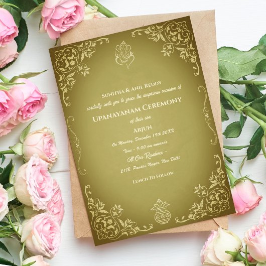 upanayanam(ウパナヤナム)とも呼ばれるヒンズー教の神聖な糸、ジャネウ(ジャヌ)儀式 招待状