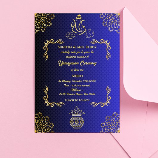 upanayanam(ウパナヤナム)とも呼ばれるヒンズー教の神聖な糸、ジャネウ(ジャヌ)儀式 招待状