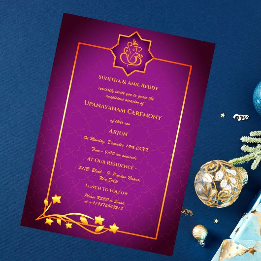 Upanayanam aka Hindu Holy Thread Janeu Ceremony 招待状