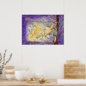 Upanishad引用文"2鳥"色鉛筆アート ポスター (キッチン)