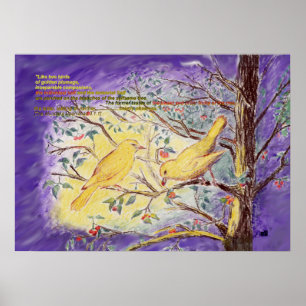 Upanishad引用文"2鳥"色鉛筆アート ポスター