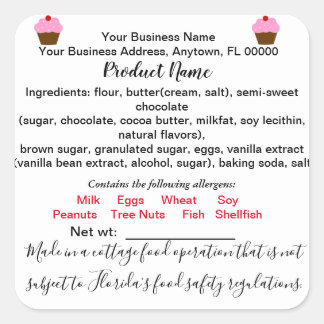 UPDATED FLORIDAコテージ食品法ステッカーラベル スクエアシール