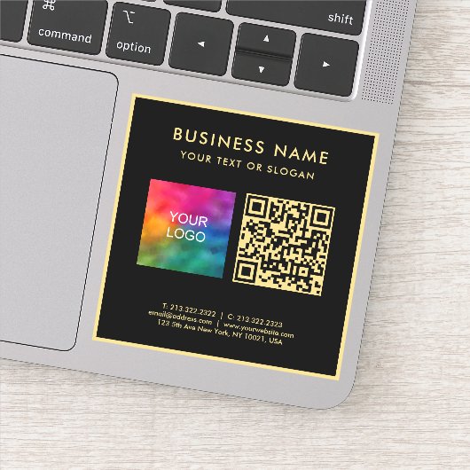 Upload Business Logo Black & Gold Elegant QR Code シール (詳細)
