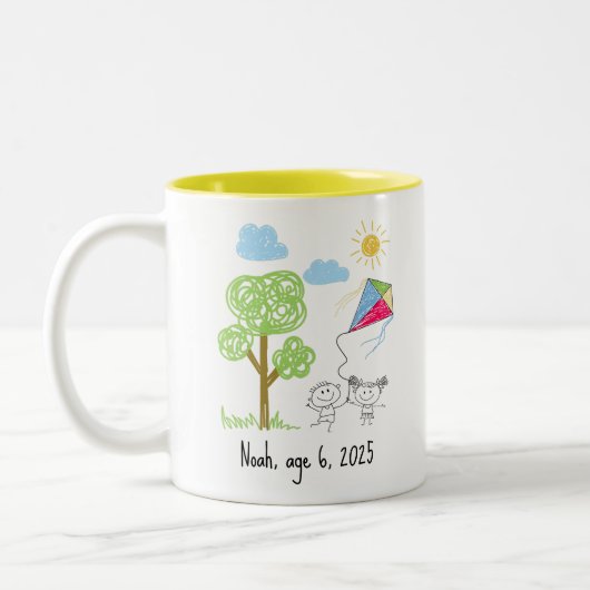 Upload Childs Drawing Turn Kids Artwork to Mug ツートーンマグカップ (左)
