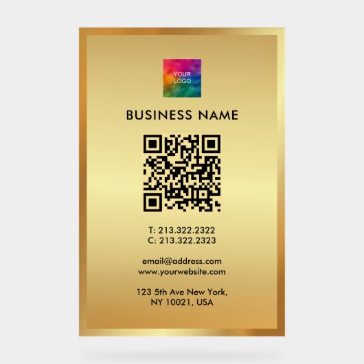 Upload Your Logo Gold Template Promotional QR Code アクリルサイン (正面)