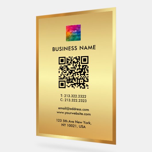 Upload Your Logo Gold Template Promotional QR Code アクリルサイン (傾斜)