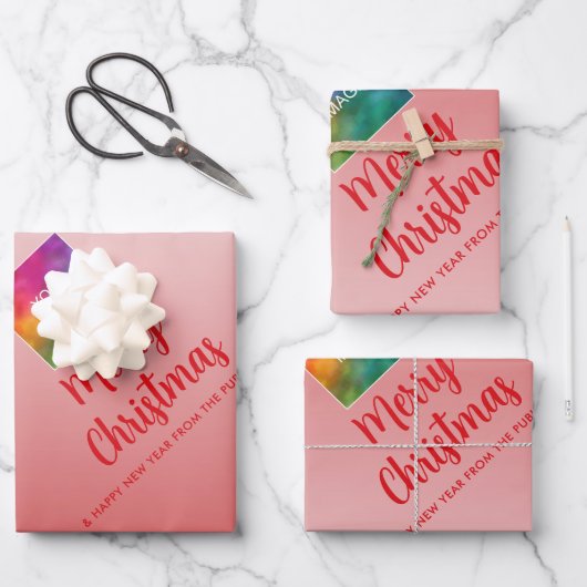 Upload Your Logo Merry Christmas Red White ラッピングペーパーシート (正面)