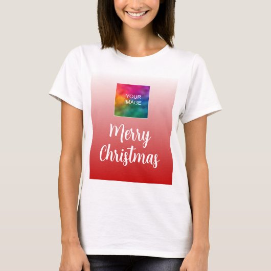 Upload Your Photo or Logo Womens Merry Christmas Tシャツ (正面)