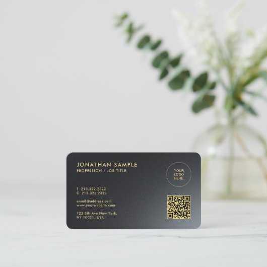 Upload Your Qwn Logo Custom QR Code Black & Gold 名刺 (スタンド正面)