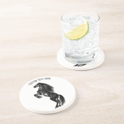 Upright Black Wild Horse - Black and White Drawing コースター (側面)