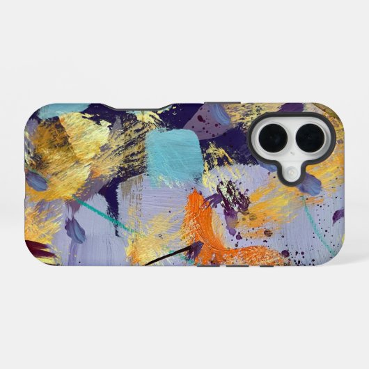 Upscale purple, gold, and blue abstract art iPhone 16ケース (裏面横)