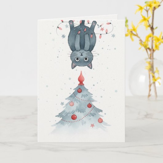 Upside-Down Christmas Kitten Card カード (黄色い花)