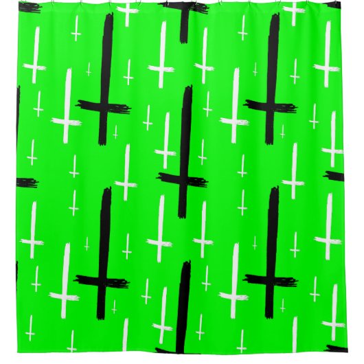 upside down inverted cross acid green black シャワーカーテン (正面)