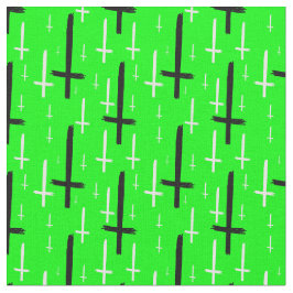 upside down inverted cross acid green black ファブリック