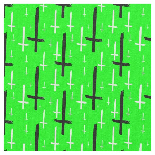 upside down inverted cross acid green black ファブリック (クローズアップ)
