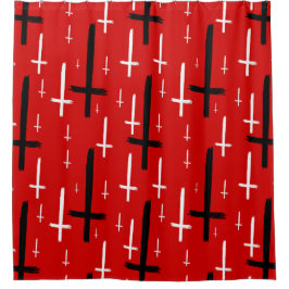  upside down inverted cross red black シャワーカーテン