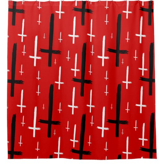  upside down inverted cross red black シャワーカーテン (正面)
