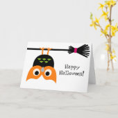 Upside Down Owl on Broom Halloween Card カード (黄色い花)