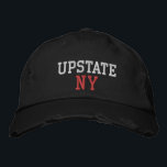 UPSTATE NYホワイトとレッドオンブラックヴィンテージスタイル 刺繍入りキャップ<br><div class="desc">UPSTATE NY白と赤の刺繍の黒いヴィンテージスタイル動揺して綿帽子。刺繍は、「編集デザイン」ツールボタンを選択して他の色の選択にカスタマイズ可能。メインアイテムページで色の選択を選択することもできます。</div>