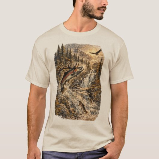 Upstream Legacy – ヴィンテージサーモンの荒野の遡上 Tシャツ (正面)