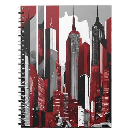 Urban お洒落 Skyline Notebook - はっきりした Red, Black, an ノートブック (正面)