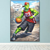 Urban Alien Basketball Player - Comic Style Art キャンバスプリント (インサイチュ (ウッドフロア))