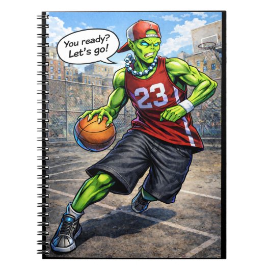 Urban Alien Basketball Player - Comic Style Art ノートブック (正面)