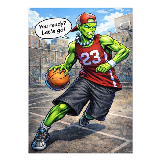 Urban Alien Basketball Player - Comic Style Art フォトプリント (正面)