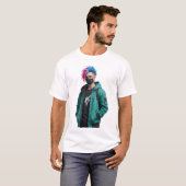 Urban Anime Boy with Golden Lion Back Print Tee Tシャツ (正面フル)