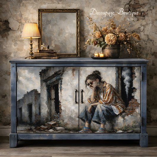 Urban Bohemian Woman Neutral Tones decoupage 薄葉紙