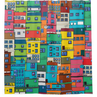 Urban Brazilian favela:カラフル背景。 シャワーカーテン