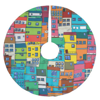 Urban Brazilian favela:カラフル背景。 ブラッシュドポリエステルツリースカート