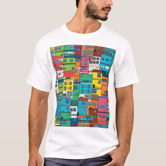 Urban Brazilian favela:カラフル背景。 Tシャツ (正面)