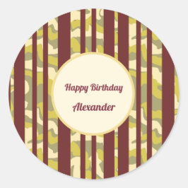 Urban Camo Stripe Pattern Happy Birthday ラウンドシール