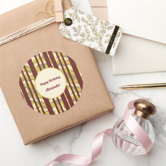 Urban Camo Stripe Pattern Happy Birthday ラウンドシール (ギフト)