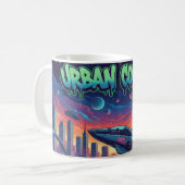 Urban Cosmos Graffiti Spaceship Futuristic Neon コーヒーマグカップ (正面左)