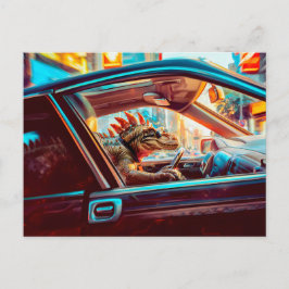 Urban Dino Driving Through Neon City シーズンポストカード