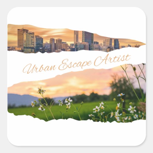 Urban Escape Artist City to Nature Sunset Design スクエアシール (正面)