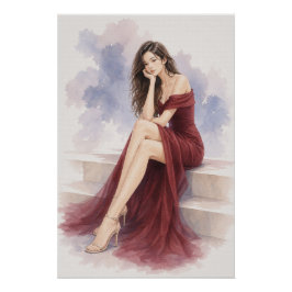 URBAN FLUID ELEGANCE — Crimson Harmony Poster ポスター