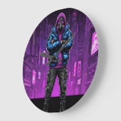 Urban Gas Mask Rebel – Cyberpunk Streetwear Art ラージ壁時計 (傾斜)