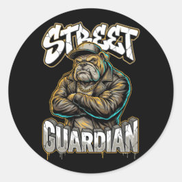 Urban Graffiti Bulldog Street Guardian Wall Art ラウンドシール