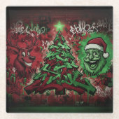 Urban Graffiti Christmas Holiday ガラスコースター (正面)