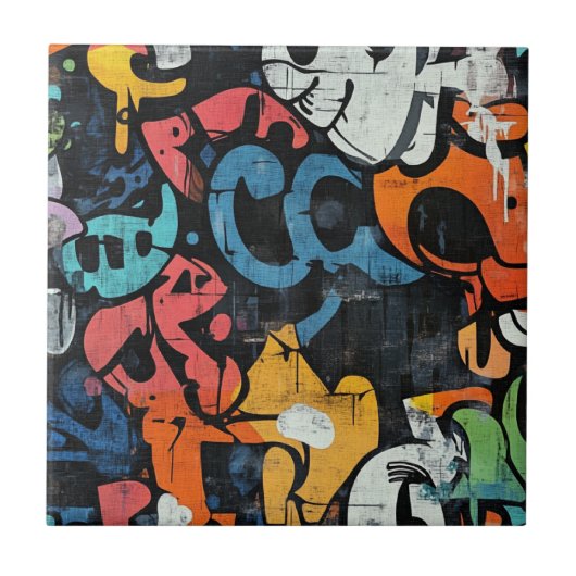 Urban Graffiti Collage with Bold Colors  Paint (4) タイル (正面)