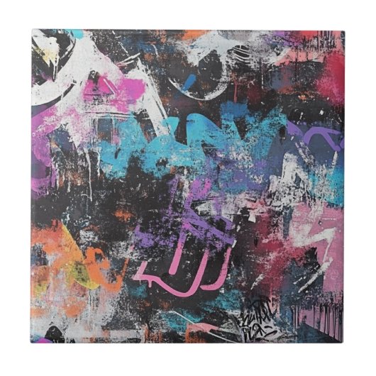 Urban Graffiti Collage with Bold Colors  Paint (8) タイル (正面)