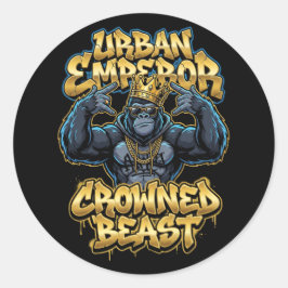 Urban Graffiti Gorilla Crowned Beast Wall Art ラウンドシール